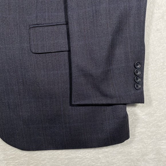 Joseph & Feiss‎ Gold Mens 44L Grey Herringbone Plaid Windowpane Blazer Wool EUC - Picture 2 of 11